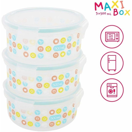 Badabulle - Set 3 boluri ermetice Maxi 500 ml pentru pastrarea hranei